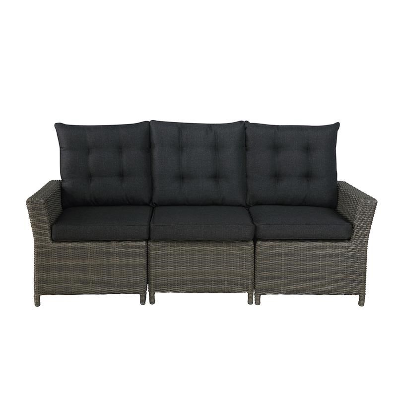 Alaterre Asti Wicker / Rattan Three-Seat Reclining Sofa with Cushions in Gray