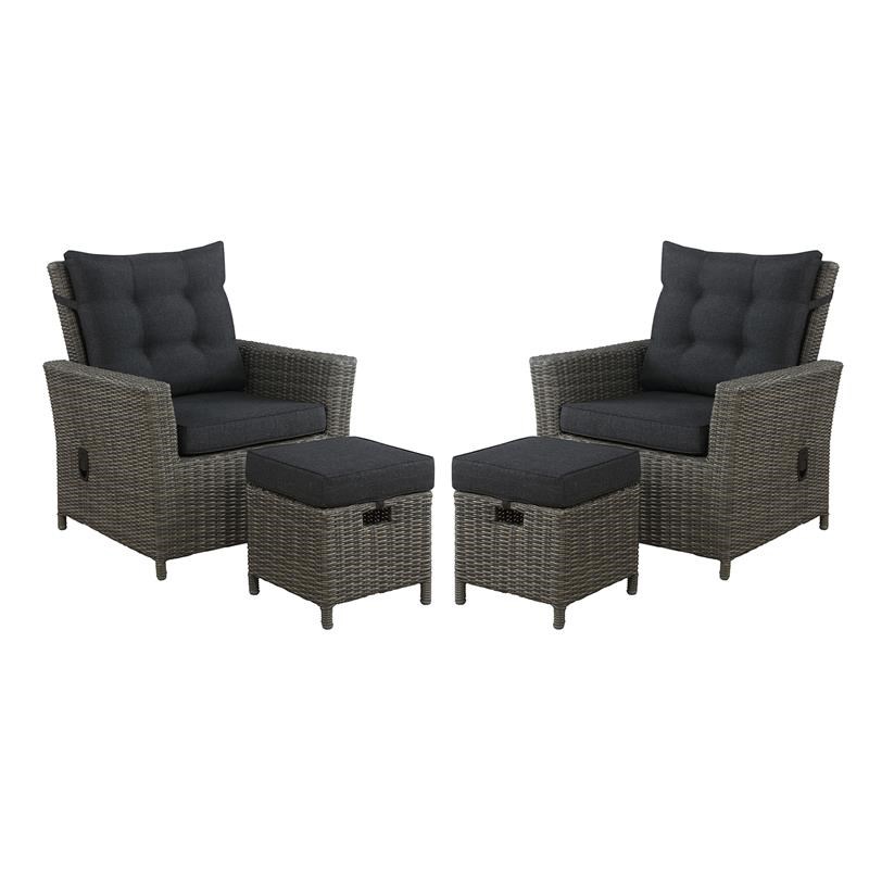 Asti Wicker / Rattan Set with Two Reclining Chairs and Two Ottomans in Gray