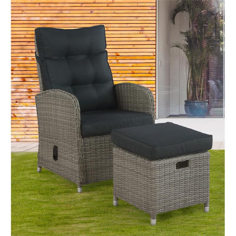 Alaterre Furniture Monaco Wicker / Rattan Outdoor Recliner and Ottoman ...