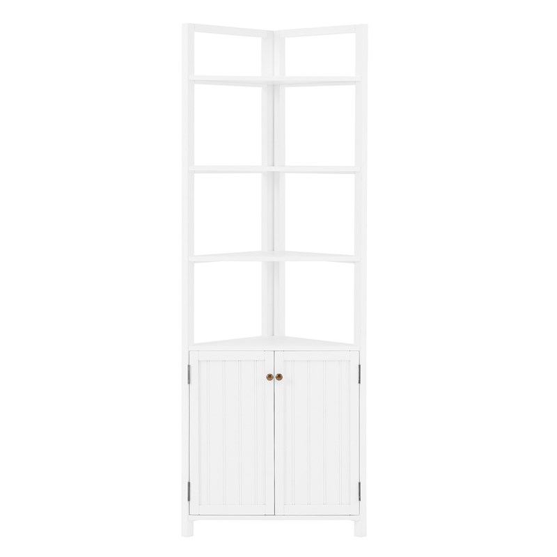 Dover White Wood Corner Storage with 2 Doors and Open Shelving