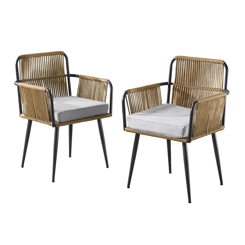 Alburgh All-Weather Brown Wicker/Rattan Chairs with Light Gray Cushion