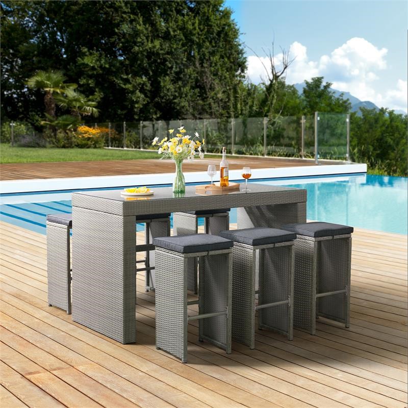 Asti All-Weather Gray Wicker Outdoor 40 inch H Tall Pub Table with Glass Top