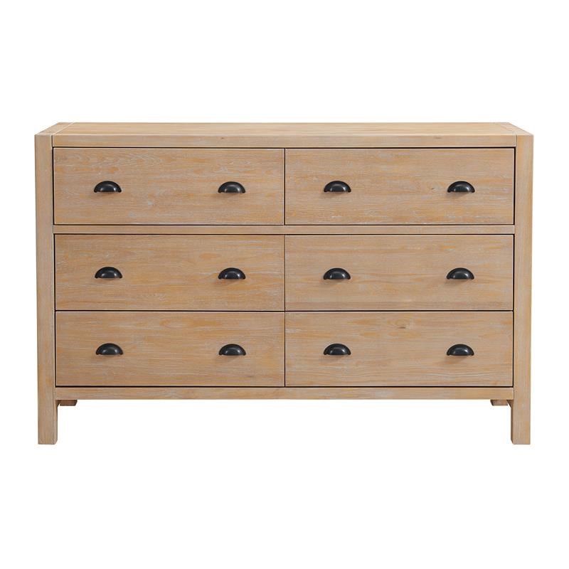 Alaterre Furniture Arden 6-Drawer Pine Wood Double Dresser in Light Driftwood