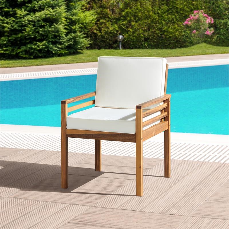 Alaterre Furniture Okemo Natural Acacia Wood Outdoor Dining Chair with Cushion