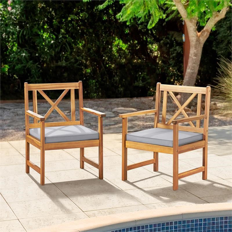 Alaterre Furniture Manchester Acacia Wood Chairs with Cushions/Set of 2