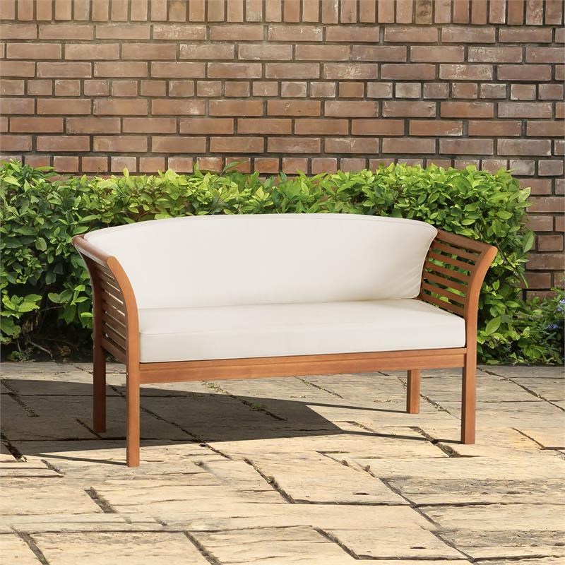 Alaterre Furniture Stamford Eucalyptus Wood Outdoor Bench with Cushions