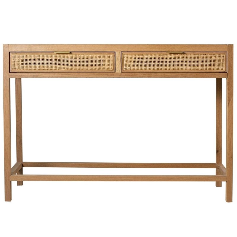 Newport 43.3 in. Oak Finish 2-Drawer Rectangular Wood Console Table