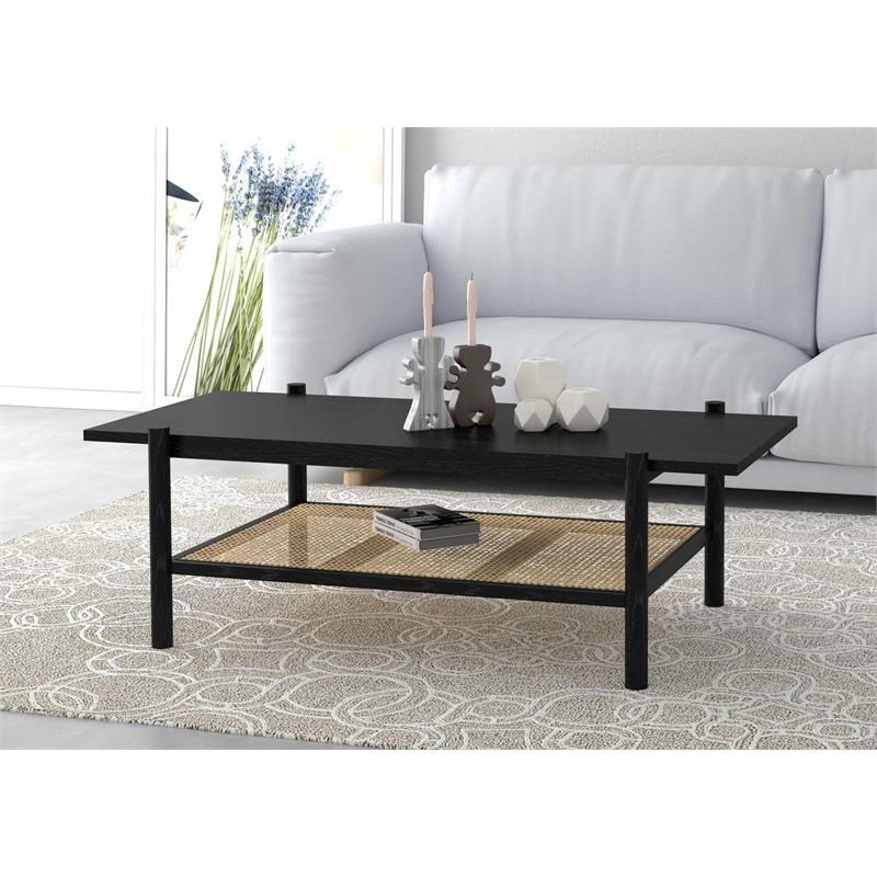 Newport 43.3 in. Matte Black Rectangle Wood Coffee Table