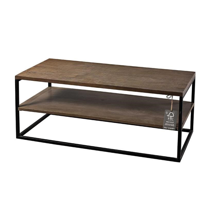 Ohio Rustic Industrial 43.3 in. Ash Grey Rectangle Reclaimed Wood Coffee Table