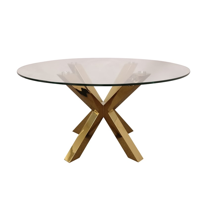Round Clear Glass Top Dining Table with Gold Base