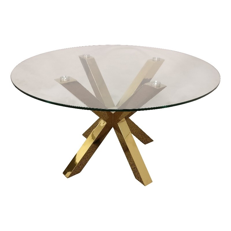 Round Clear Glass Top Dining Table with Gold Base