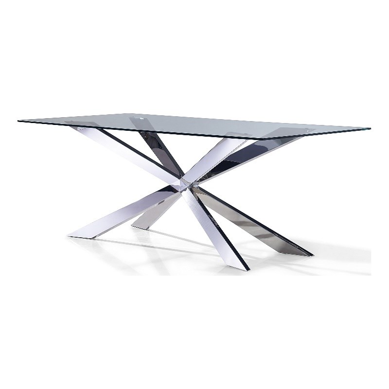 Rectangle Clear Glass Dining Table with Chrome Base