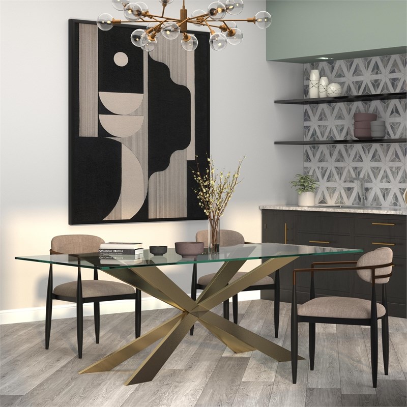 Rectangle Glass Dining Table with Gold Base