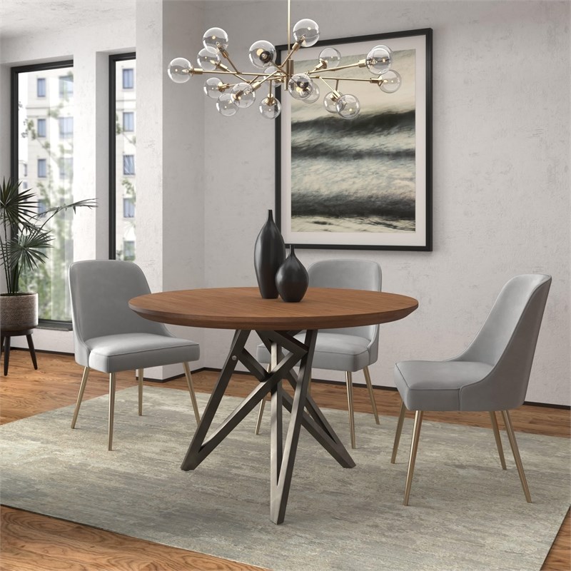 Walnut Wood Dining Table with brushed Gray Stainless Steel Legs