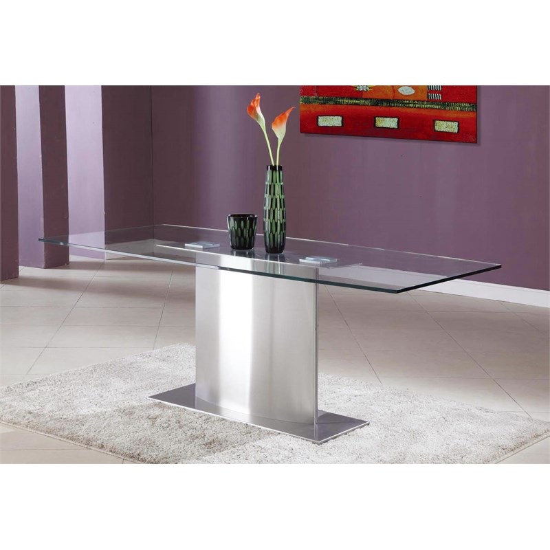 Clear Glass Dining Table with Stainless Steel Base