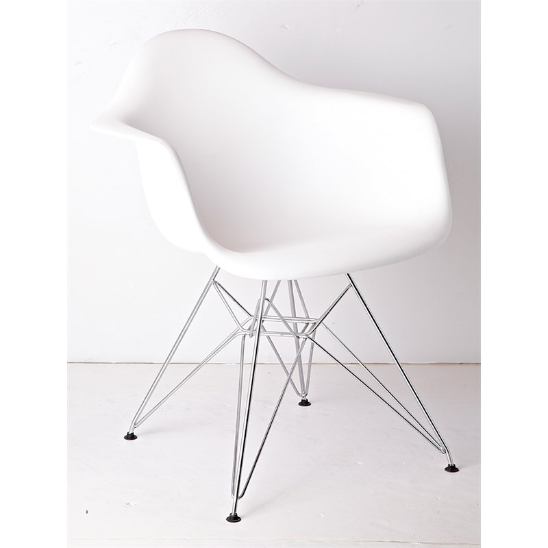 Plastic Chair with White Seat and Chrome Legs (Set of 2)