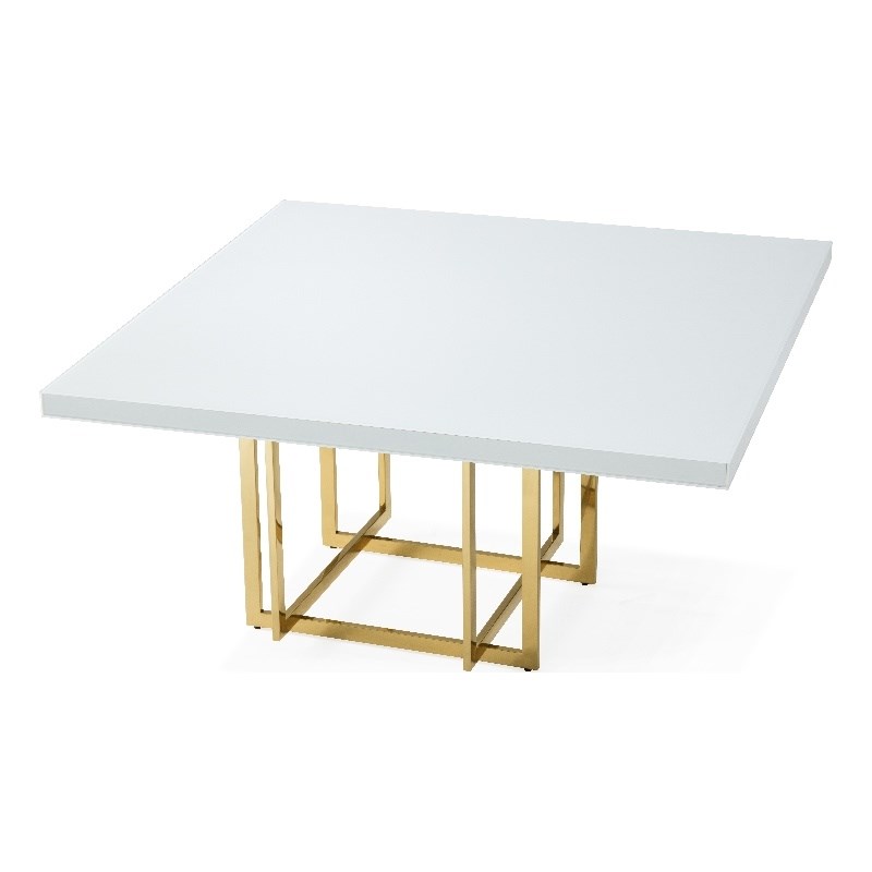 White Square Dining table with Wood Lacquer/Glass top and Gold Base