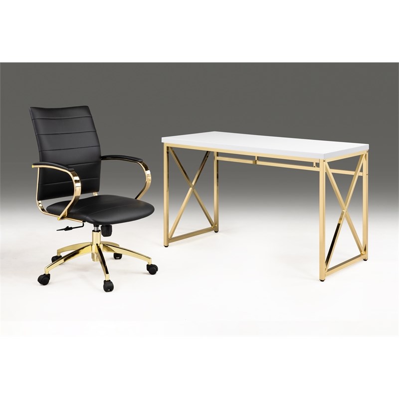 White Wood Top desk with Gold Base
