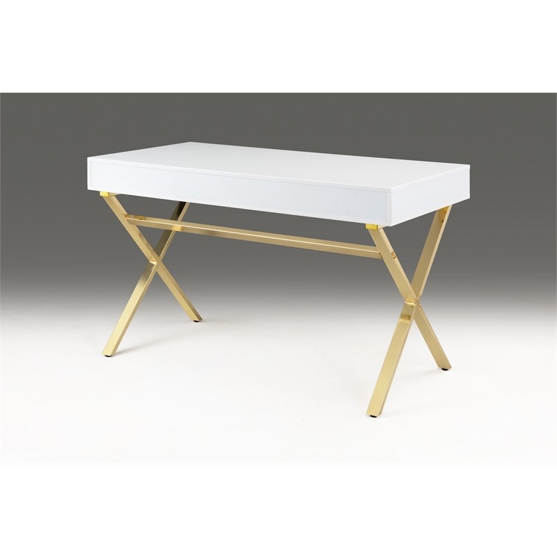 White Wood top desk with two drawers and Gold Base