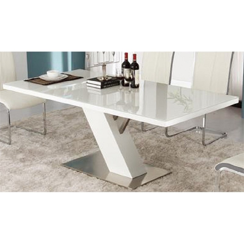 Dining Table with White Lacquer Top and White Wood Lacquer Base