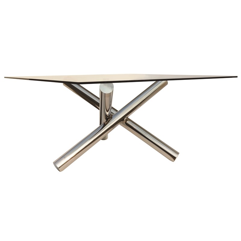 Square Clear Glass Top Dining Table with chrome base