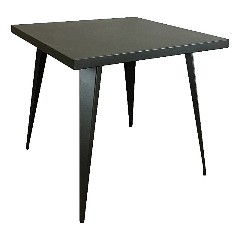 Square Metal Top Dining Table with Metal Legs in Gray Gunmetal