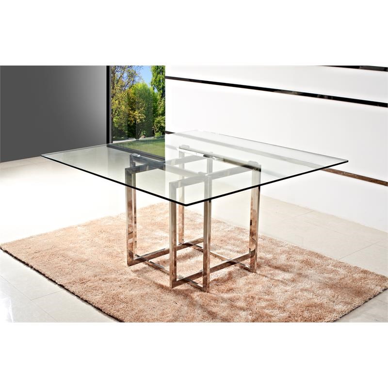 Square Clear Glass Dining Table with Chrome Base