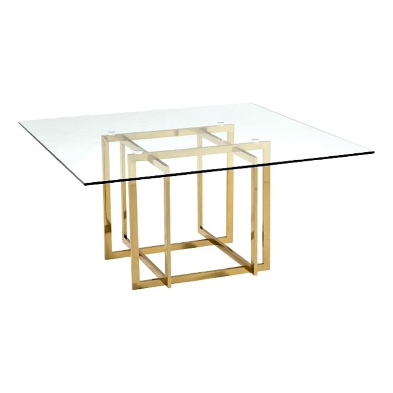Square Clear Glass Table with Gold Base