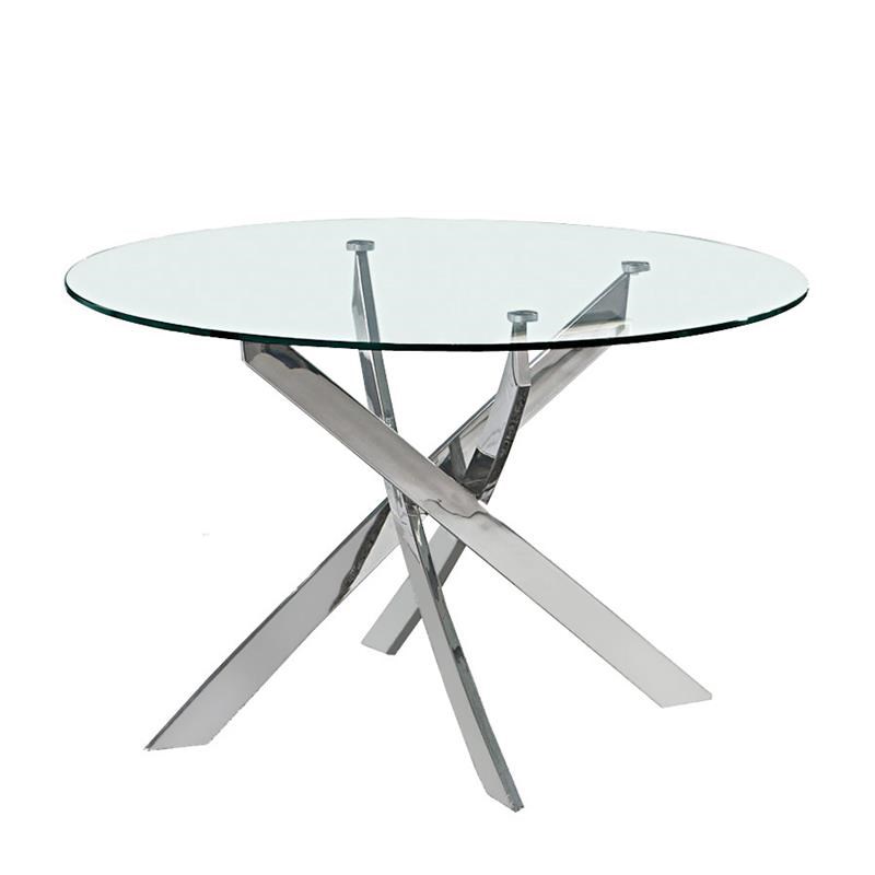 Round Clear Glass Top Dining Table with Chrome Base