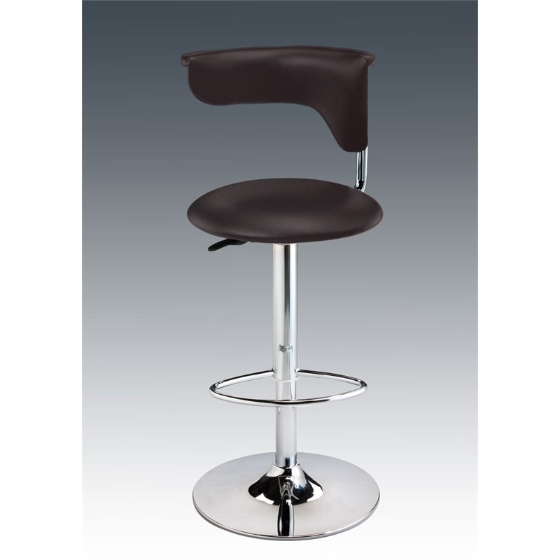 Adjustable Bar Stool in Dark Brown Polyurethane Seat  with chrome base