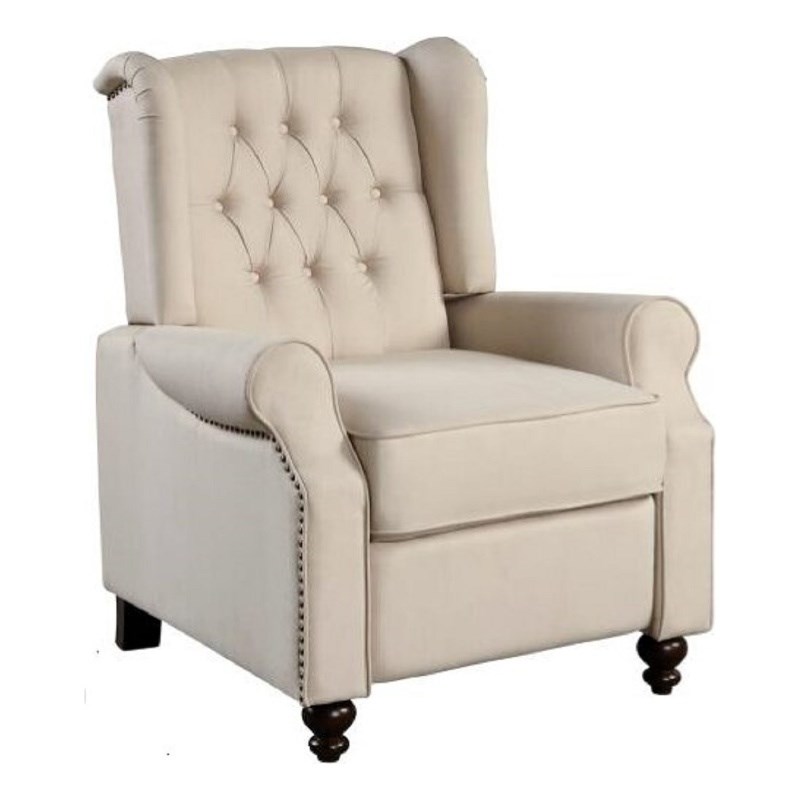 Contemporary Push Back Fabric Recliner in Beige