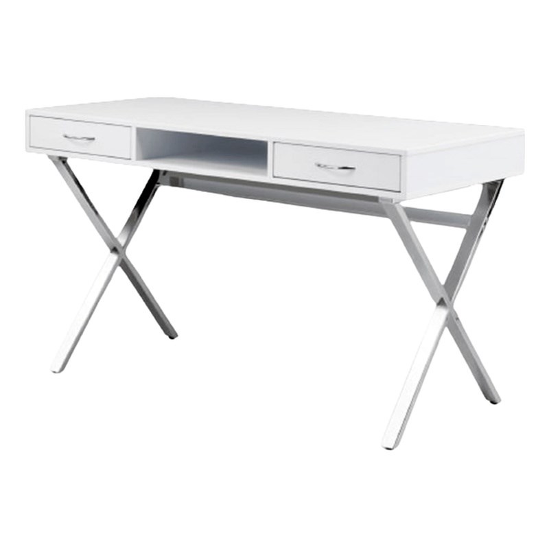 White Wood Top Desk with two drawers and Chrome Base