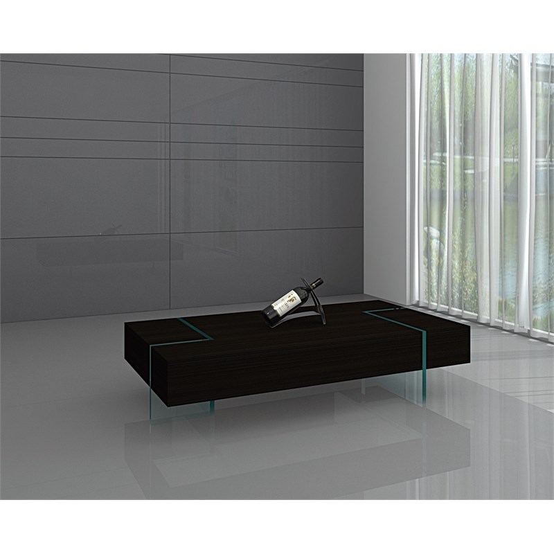 WOOD  WENGE COLOR COFFEE TABLE W/ 19mm TEMPERED GLASS BASE