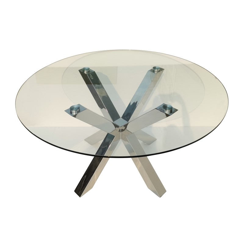 54'' Clear Glass Round Dining Table with Stainless Steel Base