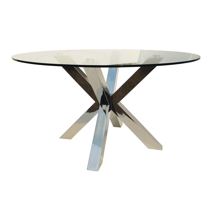54'' Clear Glass Round Dining Table with Stainless Steel Base