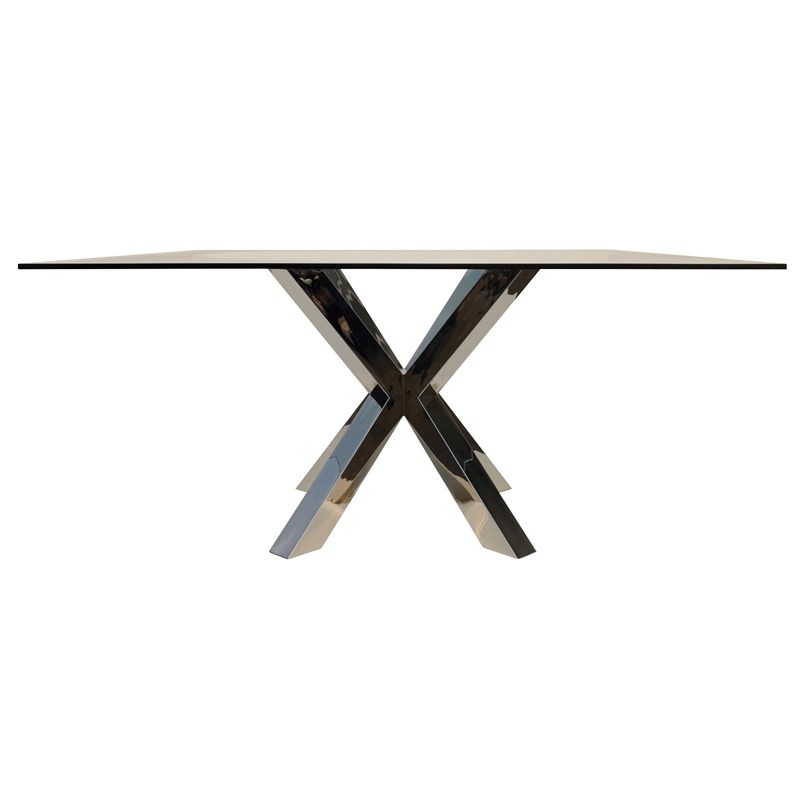 60'' Clear Square Glass Dining Table Stainless Steel Base