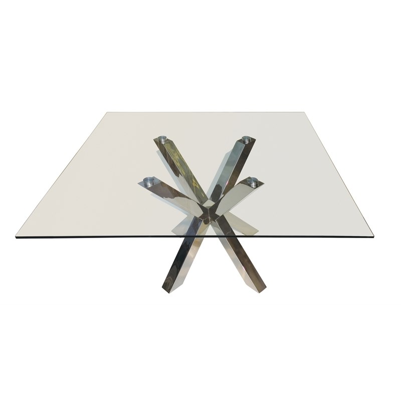 60'' Clear Square Glass Dining Table Stainless Steel Base