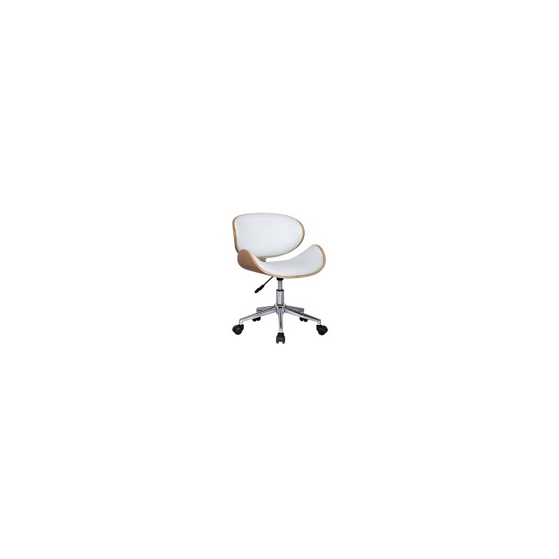 White Office Chair with Plywood Frame and Chrome Base