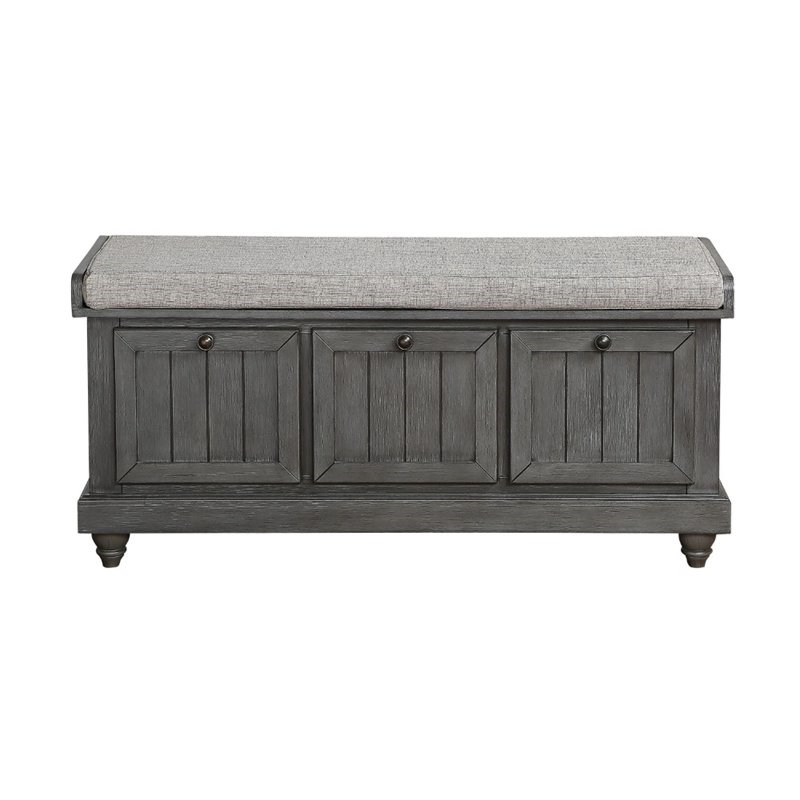 Lexicon Woodwell Wood Storage Bench in Dark Gray Homesquare