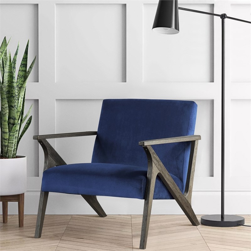 Lexicon Coriana Velvet Upholstered Accent Chair in Navy Homesquare