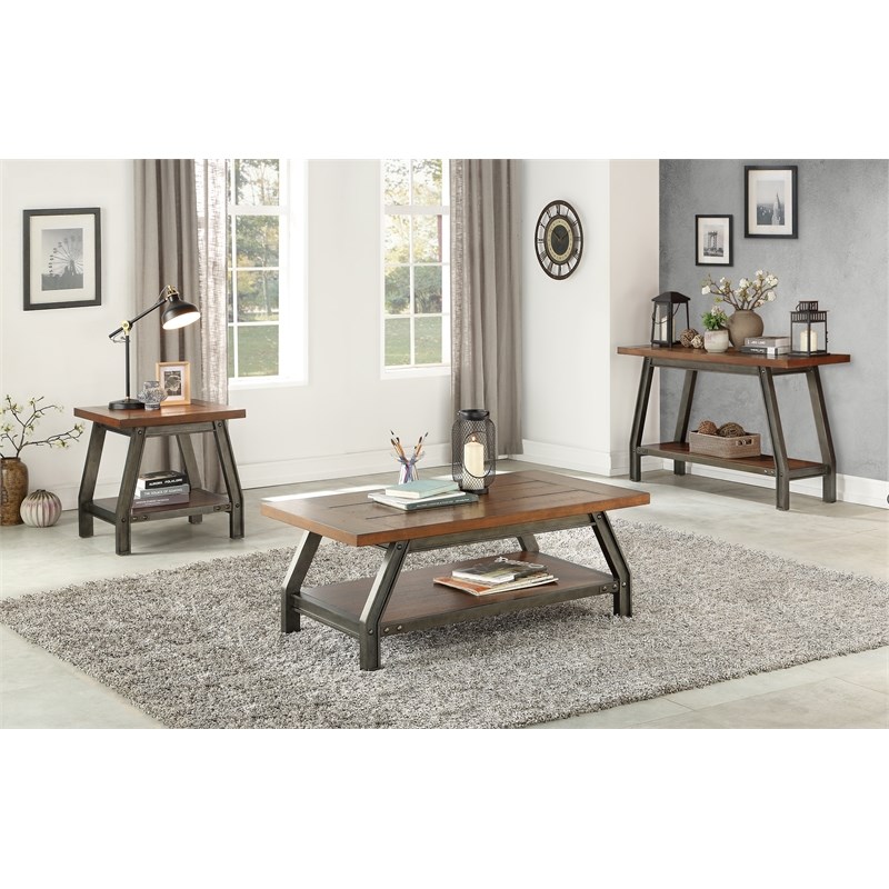 Lexicon Holverson Wood Coffee Table in Rustic Brown and Gunmetal