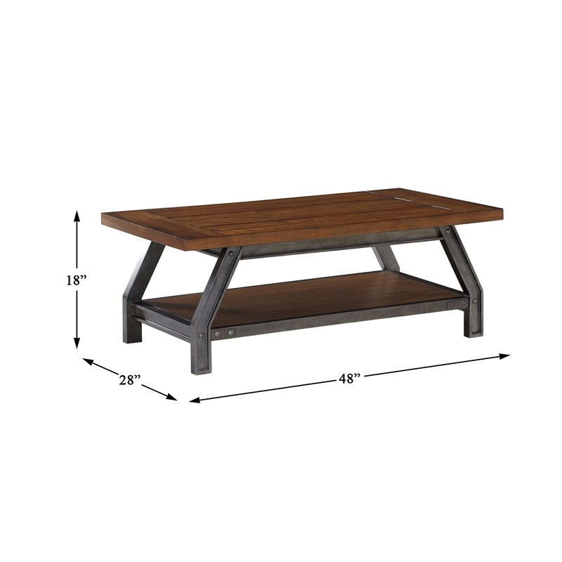 Lexicon Holverson Wood Coffee Table in Rustic Brown and Gunmetal