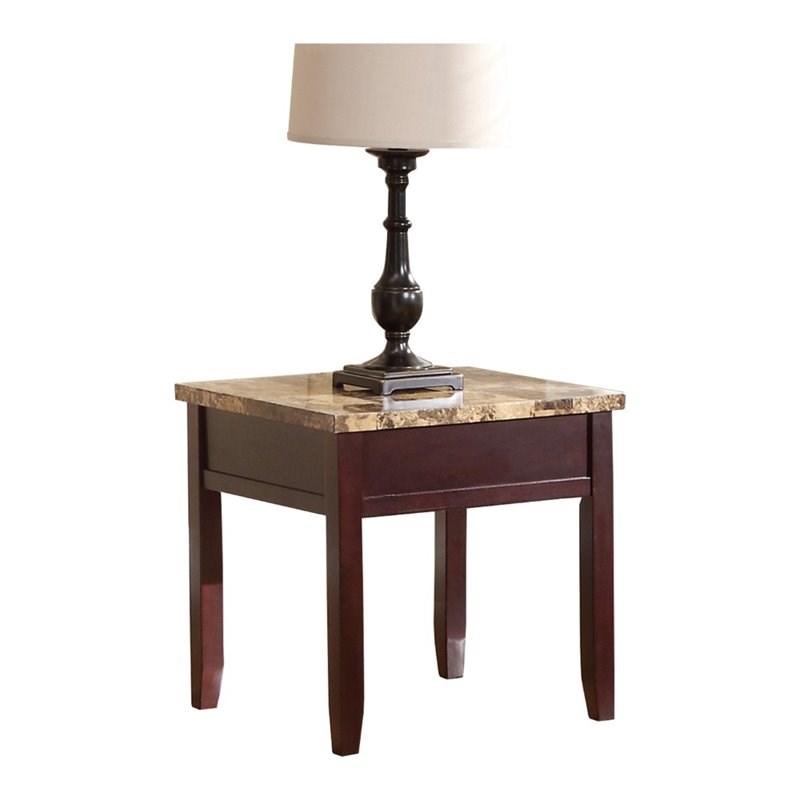 Lexicon Orton Faux Marble Top End Table in Dark Cherry