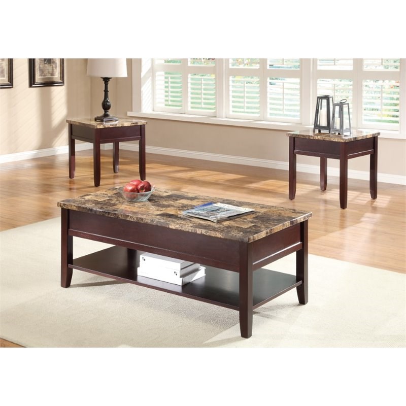 Lexicon Orton Faux Marble Lift Top Coffee Table in Dark Cherry | Homesquare