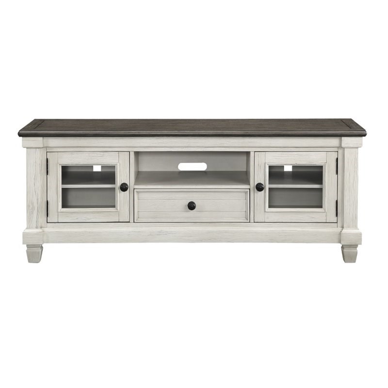 Lexicon Granby Wood TV Stand in Antique White and Rosy Brown