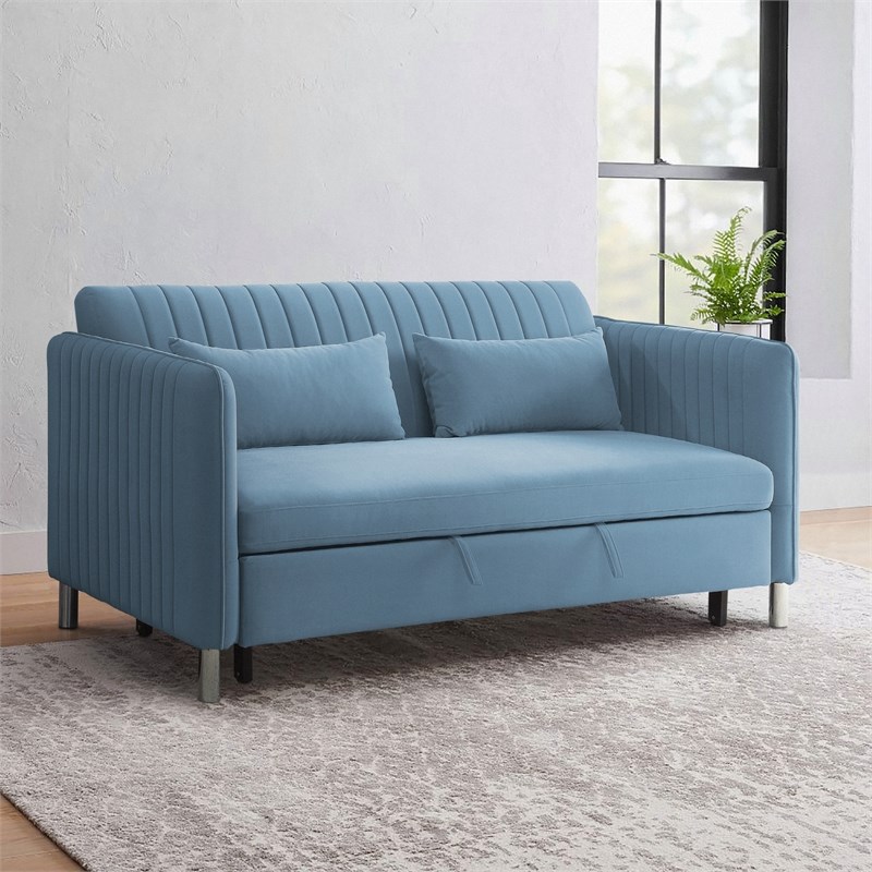 Lexicon Greenway Velvet Upholstered Click Clack Convertible Sofa in