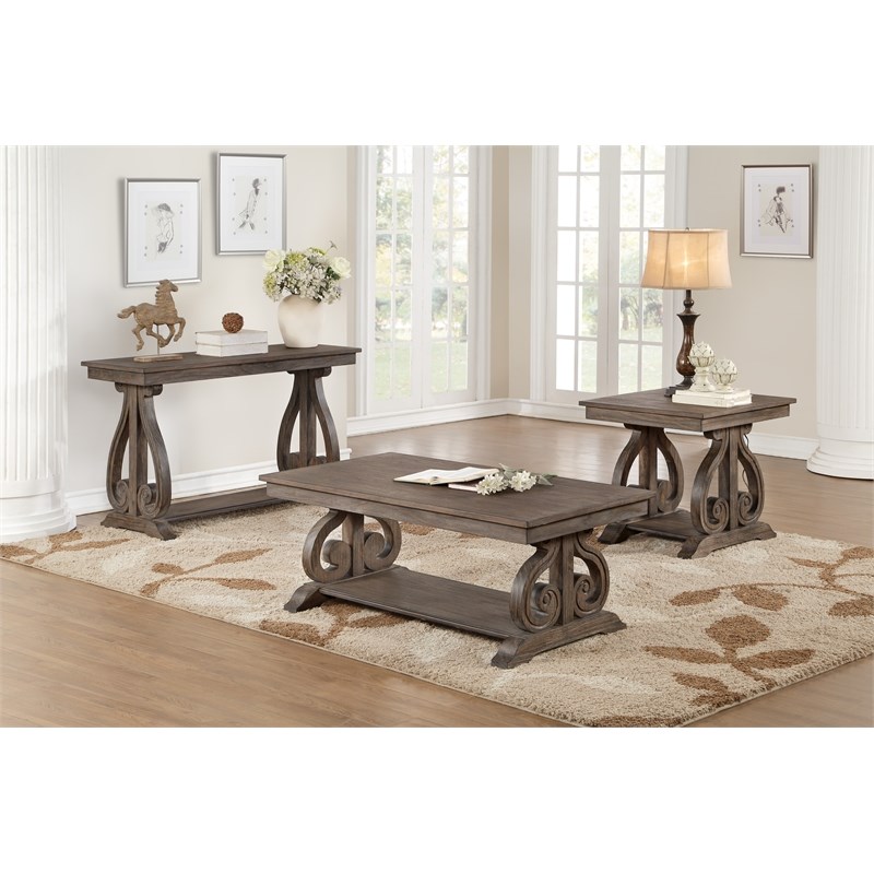 Lexicon Toulon Wood Console Table in Distressed Dark Oak