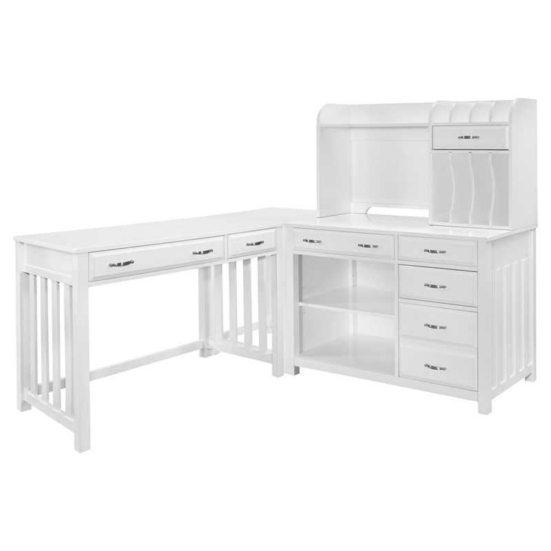 Lexicon Blanche Wood L Shaped Desk with Hutch in White