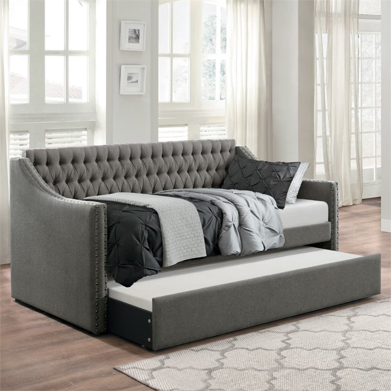Lexicon Tulney Upholstered Daybed with Trundle in Dark Gray Homesquare
