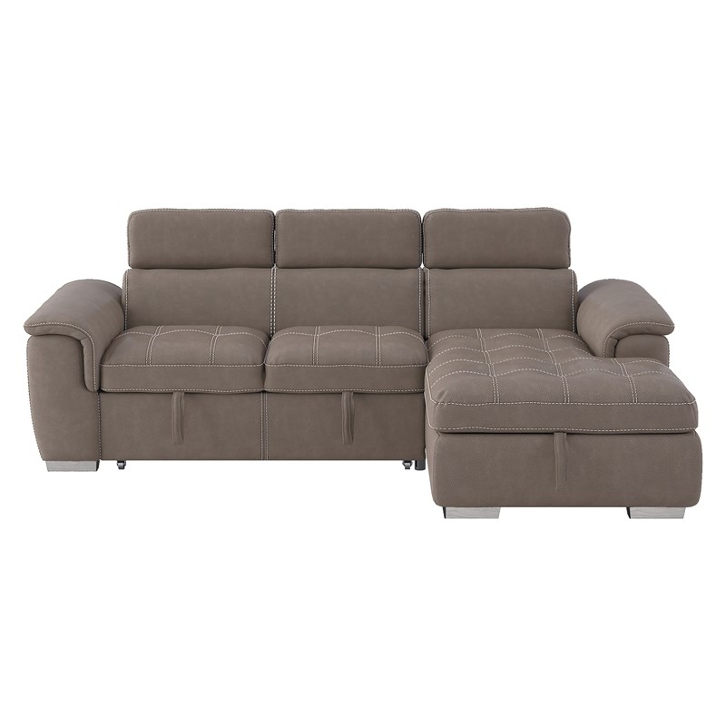 Lexicon Ferriday Microfiber Sectional Sofa with Pull Out Bed in Taupe Homesquare